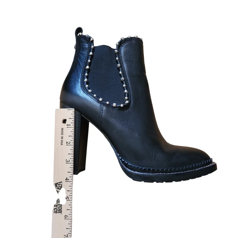 Sam Edelman Black‎ Leather Studded Chelsea Ankle Boots Block Heel Salma 8.5